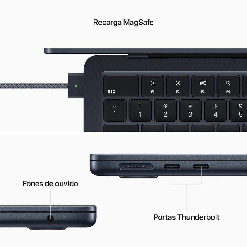Apple MacBook Air 13", M2, CPU de 8 núcleos, GPU de 8 núcleos, 256GB SSD- Cinza-espacial